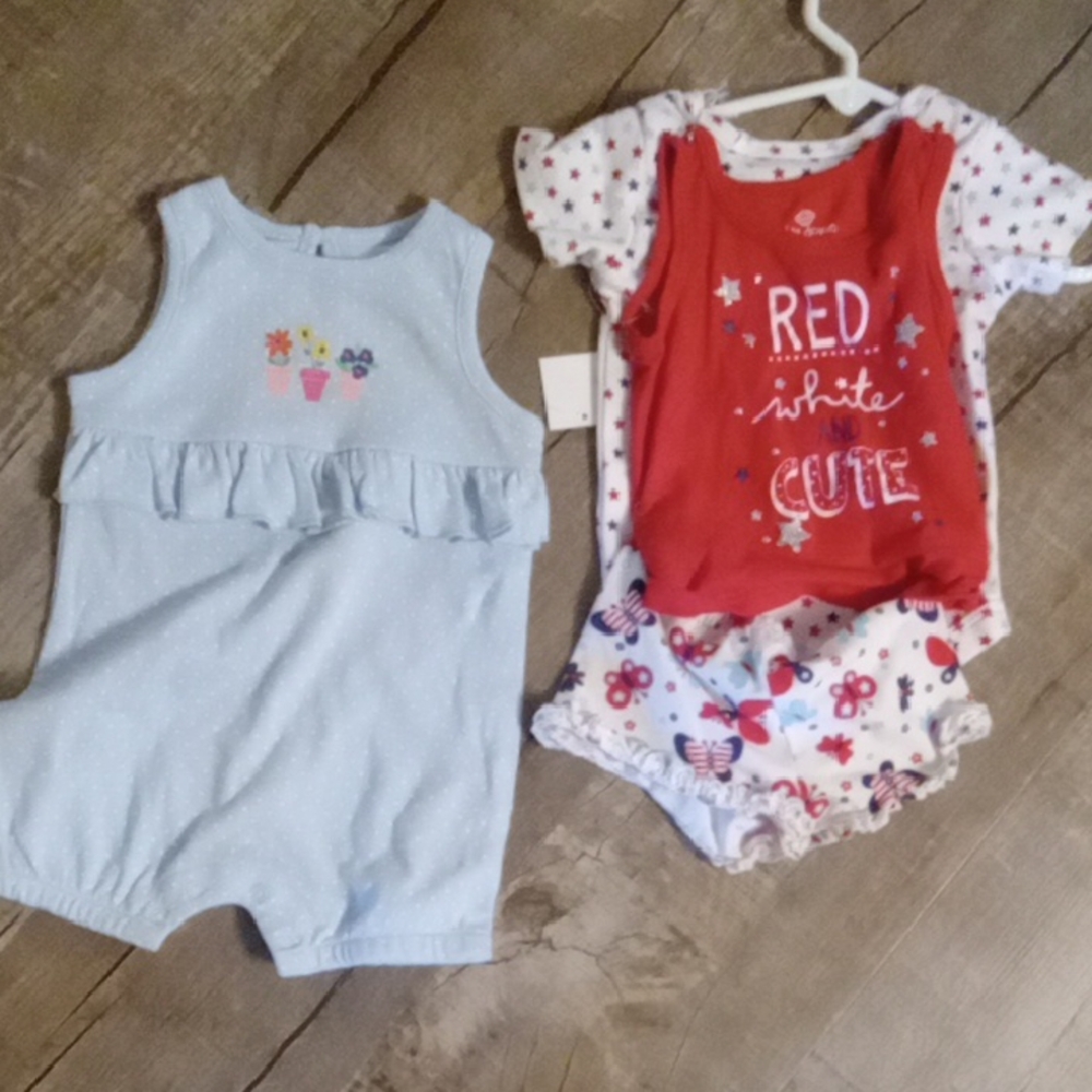Baby Romper and Bodysuit Set - Blue and Red